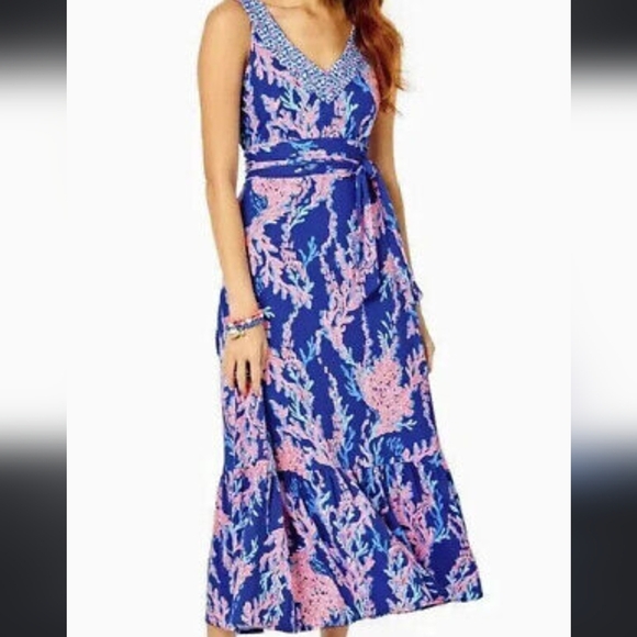 Lilly Pulitzer ruffle midi dress. EUC - Picture 1 of 9